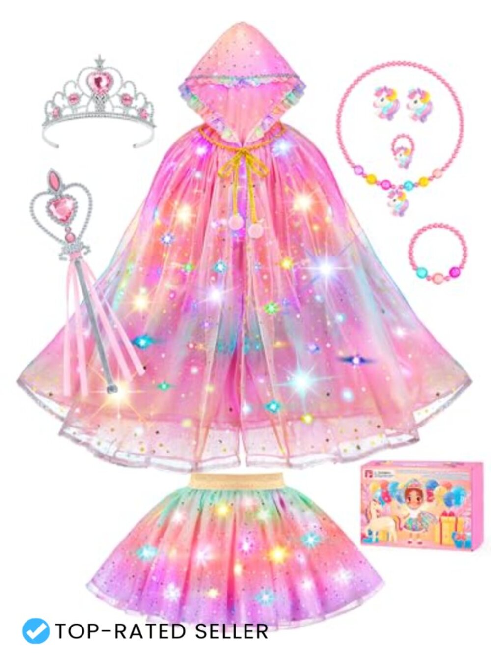 Girls Light-Up Unicorn Princess Cape Tutu Dress Up Costume Set